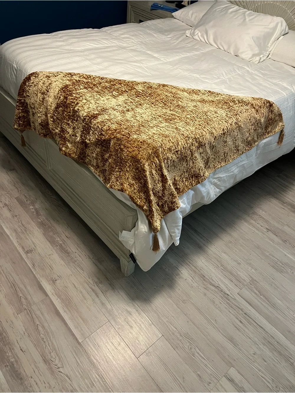 Gold Champagne Velvet Accent Throw Blanket 48x56 Luxury Plush Tassel Ends